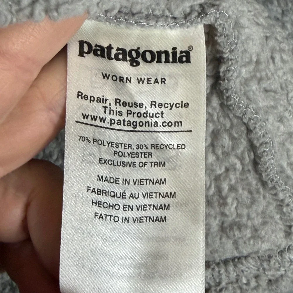 Patagonia Los Gatos 1/4 Zip Sherpa Fleece Pullover Grey/Beige Womens Small